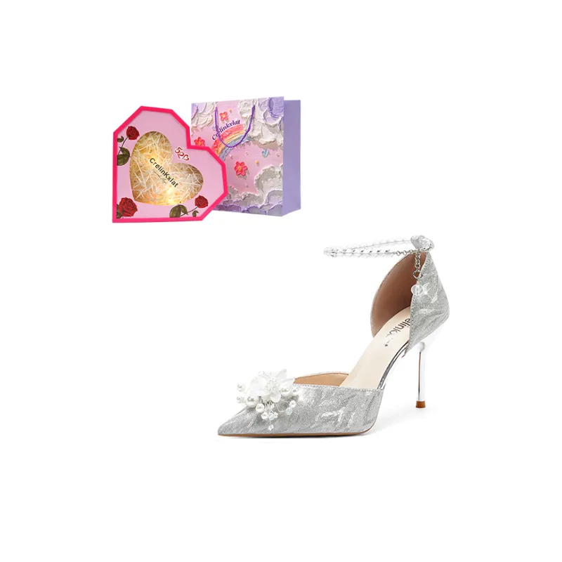 Crelinkxlat Glaze Starlight, French Fairy Soft High Heels Women's Silver-20