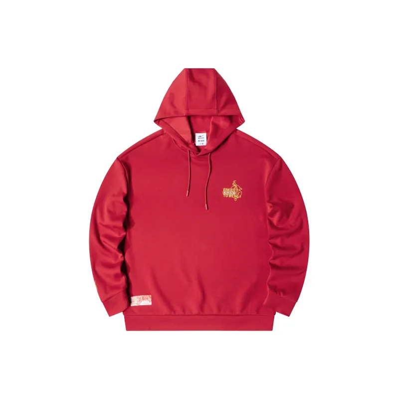Erke x WANGZHERONGYAO LIANMINGKUAN Sweatshirt Unisex New Year Red-0