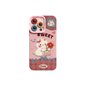 I Create My Art Silicone Material Bear Bunny Impact Resistant Phone Cases Compatibility IPhone16/15/14/13/12/11