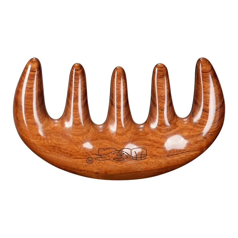XIXIZI Natural Ebony Wood Five Tooth Massage Comb Head And Scalp Meridian Comb For Shoulders And Neck-6
