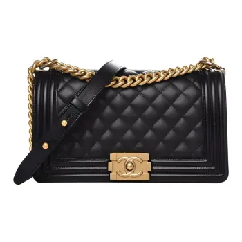 CHANEL Boy Handbag Calfskin & Ruthenium Finish Metal Black