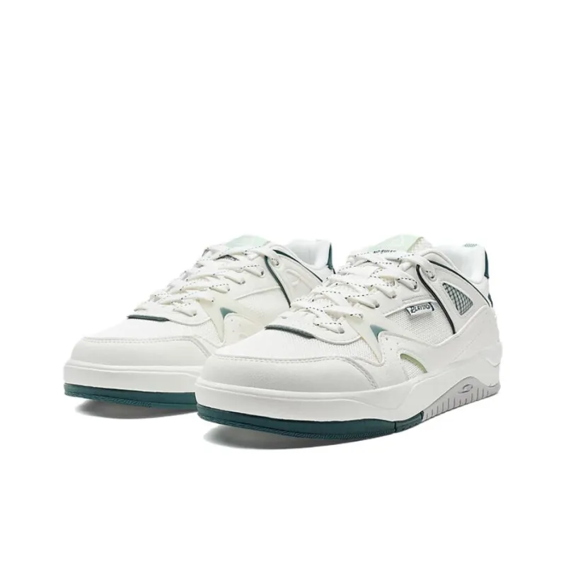 XTEP Anti Slip Wear Resistant Low Top Skateboard Shoes Men's White Green-2