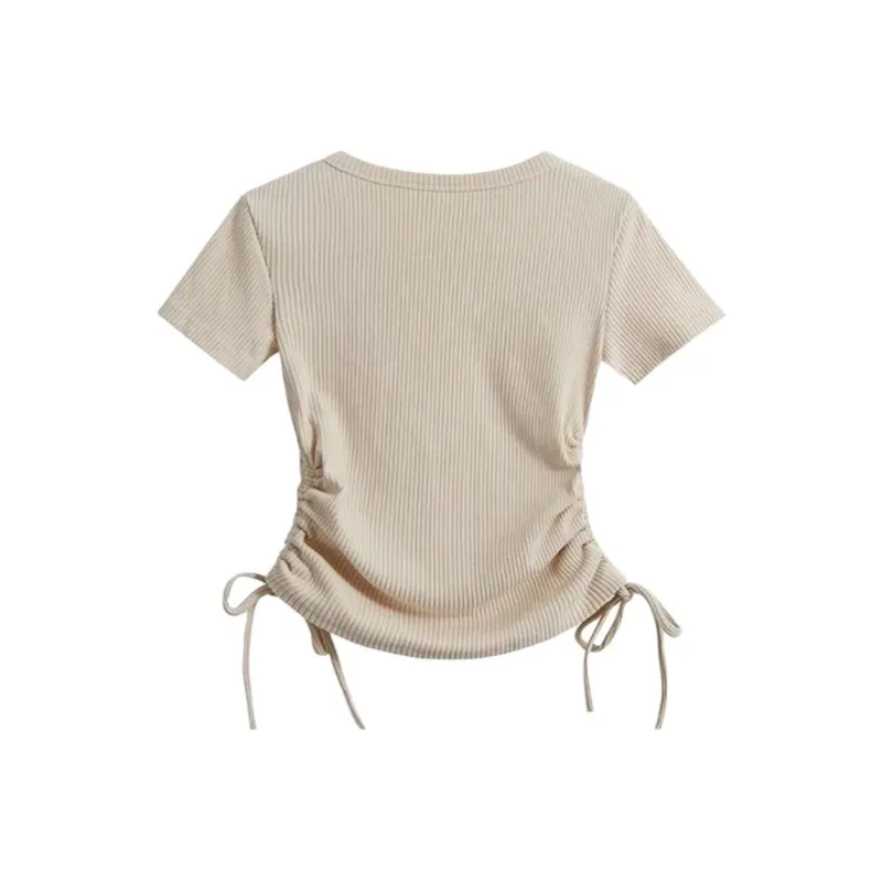 Vine Color Fashion T Shirt Women's Apricot Single Item-9
