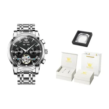 OLEVS Play The Cool Series Mechanical Movement Stainless Steel Watchband Watch Men's Watches Black Dial
