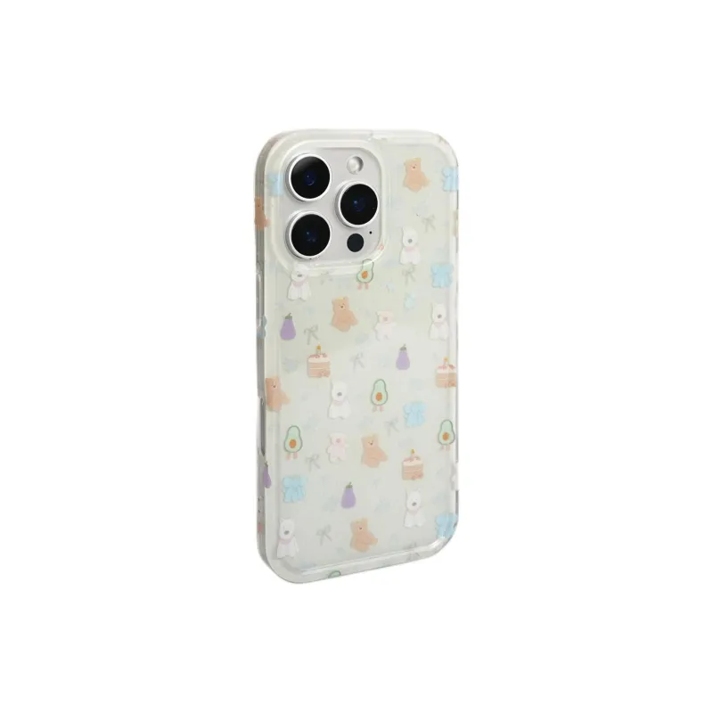 Sopi Acrylic Material Full Screen Eggplant Bear Phone Cases Compatible With IPhone 16/15 Pro Max/Apple 13/14 Pro/Max-5