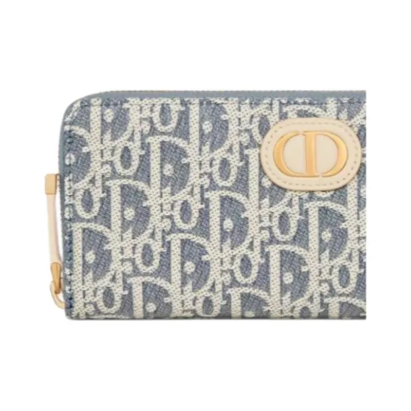 DIOR 30 Montaigne Cotton With Calfskin Wallet Women's Blue-4