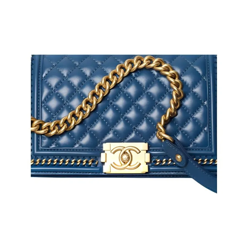 CHANEL Calfskin With Gold Tone Metal Flap Bag Handbag, Shoulder Bag, Crossbody Bag Women's Dark Blue-4