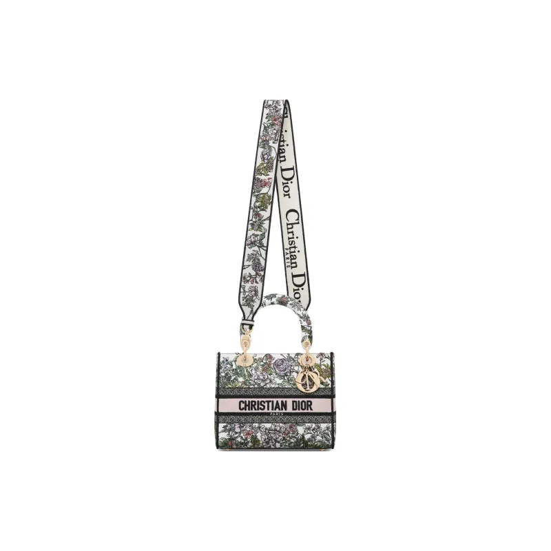 DIOR Lady D Lite Cotton Lady Dior Bag, One Shoulder Handbag Medium Size Women's White & Multicolor-1