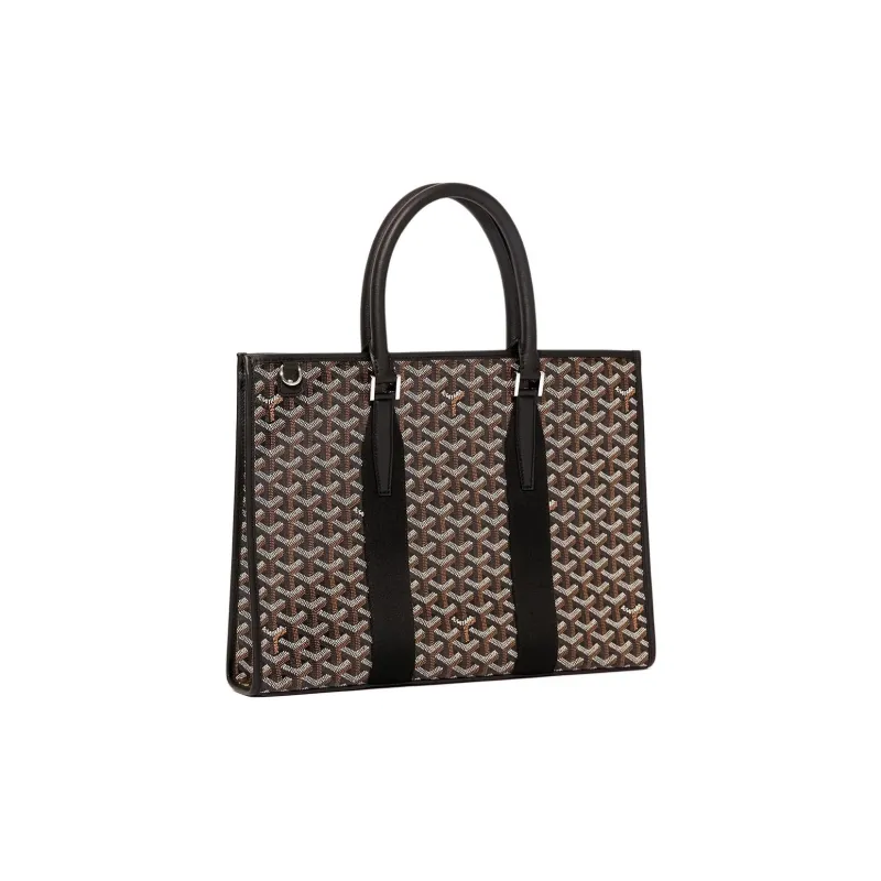 GOYARD Goyardine Canvas With Chevrons Calfskin Briefcase Shoulder Bag Crossbody Bag Handbag Unisex Black-1