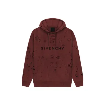 GIVENCHY FW23 Hoodie In Destroyed Fleece Sweatshirt Men's Red