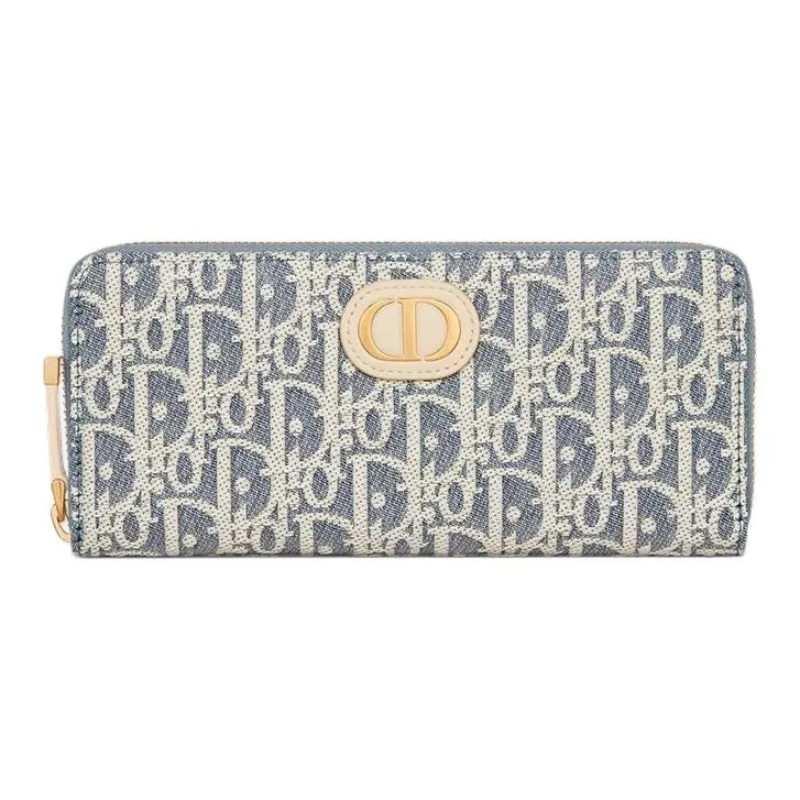 DIOR 30 Montaigne Cotton With Calfskin Wallet Women's Blue-0