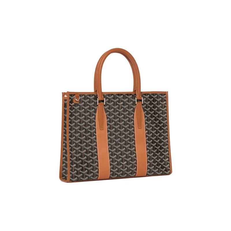 GOYARD Goyardine Canvas With Chevroches Calfskin Briefcase, Shoulder Bag, Crossbody Bag, Handbag Unisex Black & Brown-1
