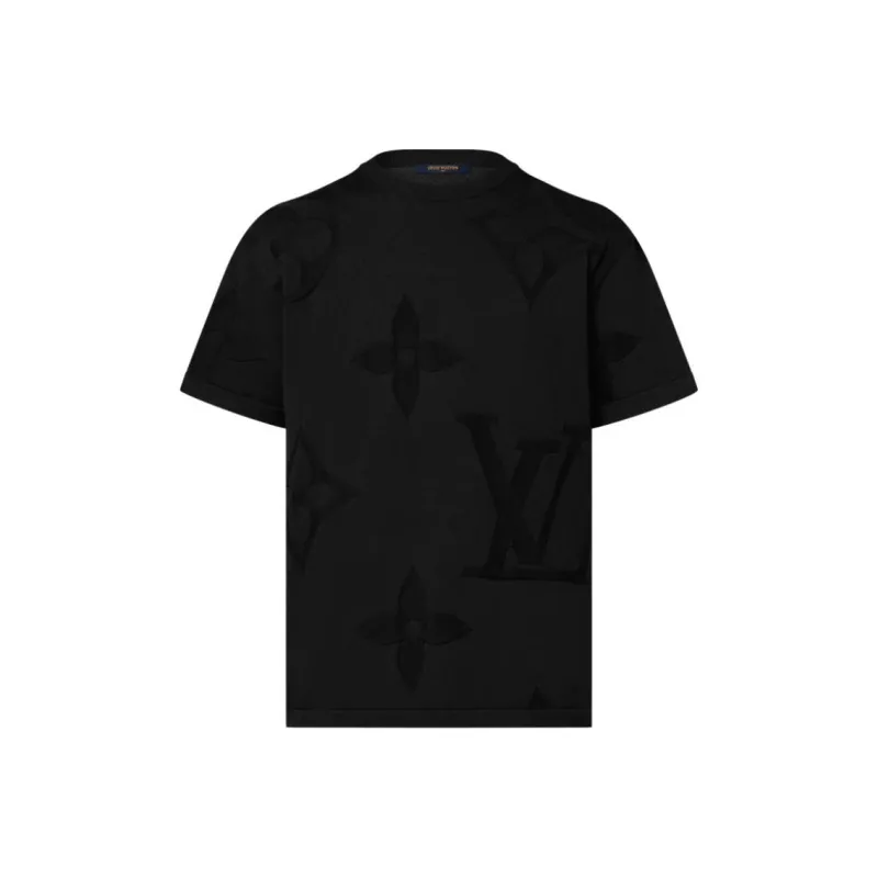 Lv Monogram Short Sleeved Cotton Crewneck-0