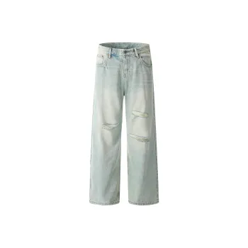 ONITSOP Loose Fit Straight Fit Floor Length Jeans Unisex Light Blue