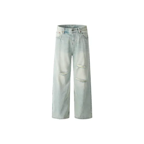 ONITSOP Loose Fit Straight Fit Floor Length Jeans Unisex Light Blue