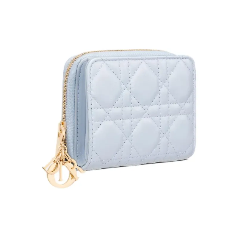 DIOR Lady Dior Lambskin Wallet Women's Light Blue-1