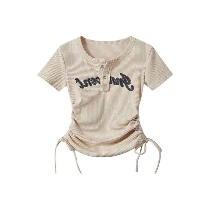Vine Color Fashion T Shirt Women's Apricot Single Item-8