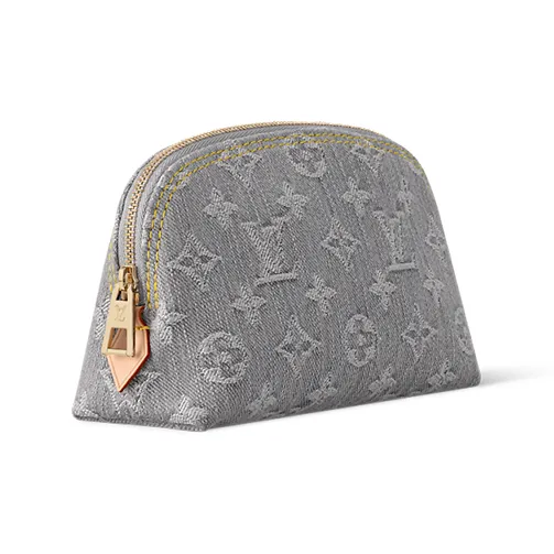 LOUIS VUITTON Monogram Denim Cotton Fabric Makeup Bag Women's Dark Gray-1