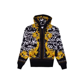 VERSACE JEANS Barocco Print Zip Up Drawstring Hoodie