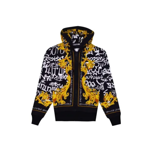 VERSACE JEANS Barocco Print Zip Up Drawstring Hoodie