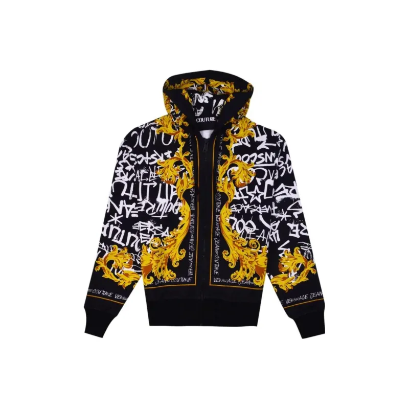 VERSACE JEANS Barocco Print Zip Up Drawstring Hoodie-0