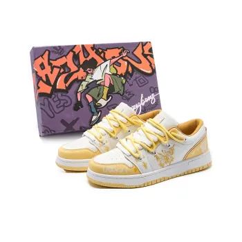 LAZY BONS Slip Resistant And Breathable Low Top Skateboard Shoes Unisex Light Yellow
