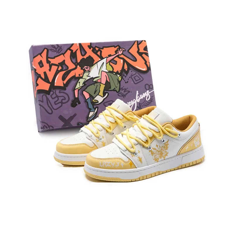 LAZY BONS Slip Resistant And Breathable Low Top Skateboard Shoes Unisex Light Yellow-0