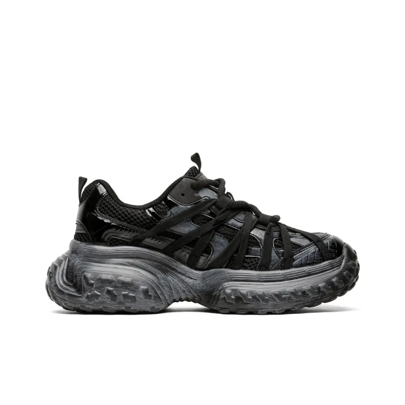 Kuding Chunky Sneakers Unisex Low Top Champagne/Black-12