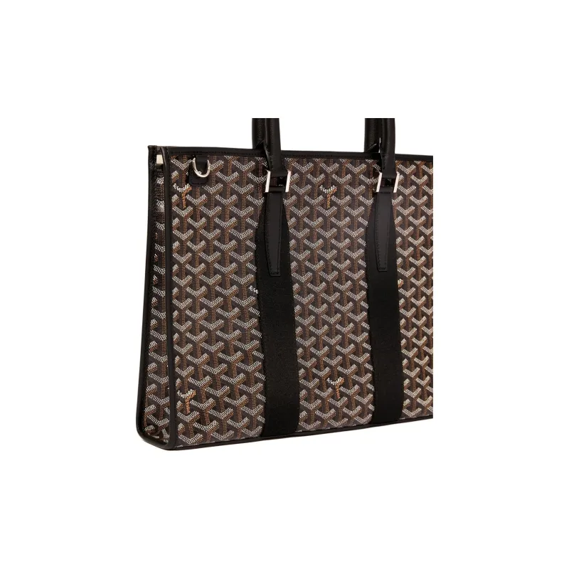 GOYARD Goyardine Canvas With Chevrons Calfskin Briefcase Shoulder Bag Crossbody Bag Handbag Unisex Black-2