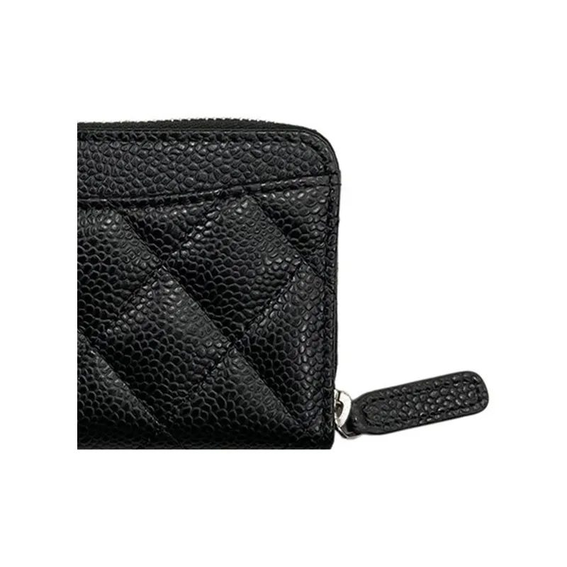 CHANEL Quilting Grain Calfskin Circumferential Zipper Clutch Women's Black-3