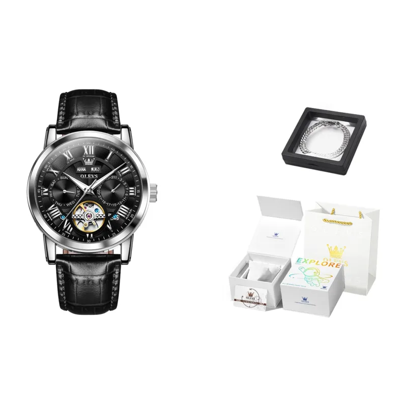 OLEVS Play The Cool Series Automatic Mechanical Movement Leather Strap Watch Men's Watches White Dial-30