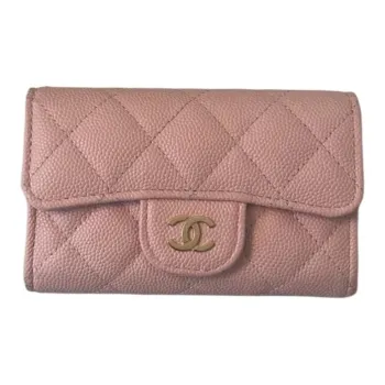CHANEL Calfskin Card Holder Small Size Women's Cherry Blossom Pink
