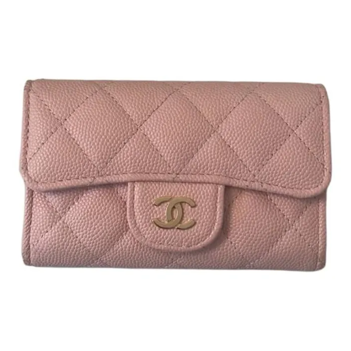 CHANEL Calfskin Card Holder Small Size Women's Cherry Blossom Pink-0