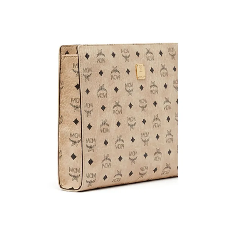 MCM Canvas Clutch Large Size Women's Beige-5