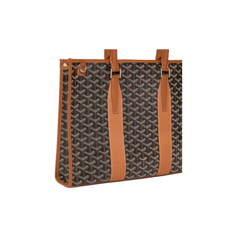 GOYARD Goyardine Canvas With Chevroches Calfskin Briefcase, Shoulder Bag, Crossbody Bag, Handbag Unisex Black & Brown-2