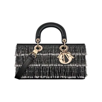 DIOR Lady D Joy Calfskin One Shoulder Handbag Medium Size Women's Black