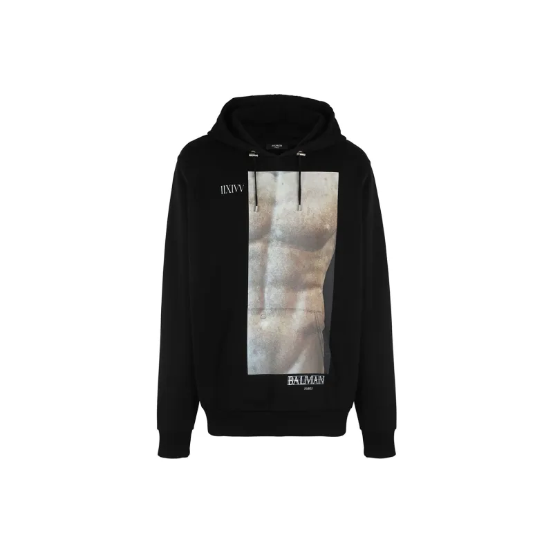 BALMAIN Graphic Printed Drawstring Hoodie-0