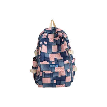 Single Warehouse Denim Backpack Travel Bag Regular Women's Pink/Dark Brown/Blue