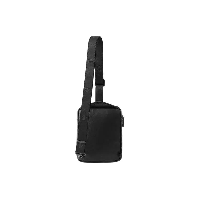 FION Mountain And Sea Journey Series Cow Leather Sling Bag Men's Black-5