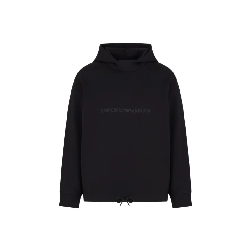 EMPORIO ARMANI Logo Embroidered Drawstring Hem Hoodie-0