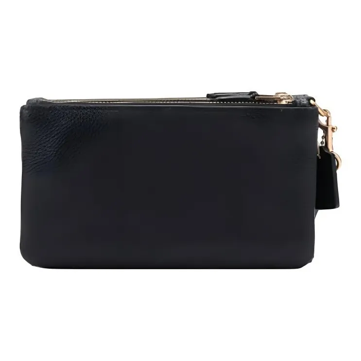 COACH Triple Leather Clutch Small Size Women's Black-2