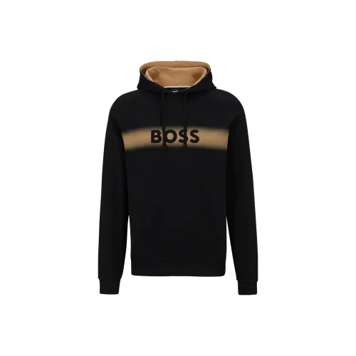 HUGO BOSS Cotton Regular Fit Hoodie With rmered Logo Sweatshirt Men's Black