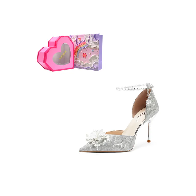 Crelinkxlat Glaze Starlight, French Fairy Soft High Heels Women's Silver-14