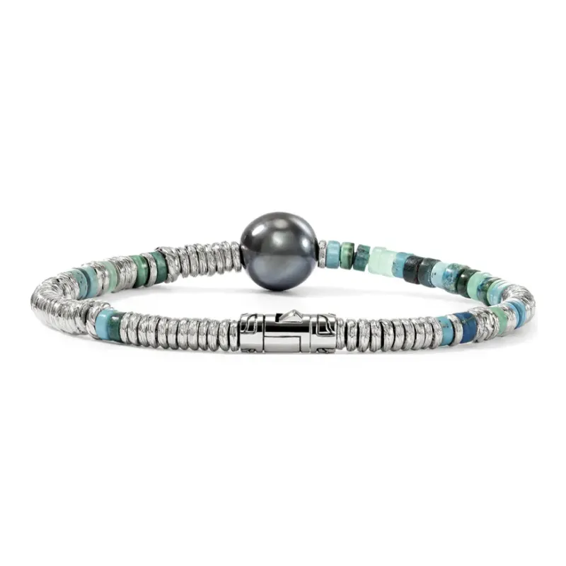 John Hardy Sterling Silver Heishi Turquoise And Pearl Bracelet-1