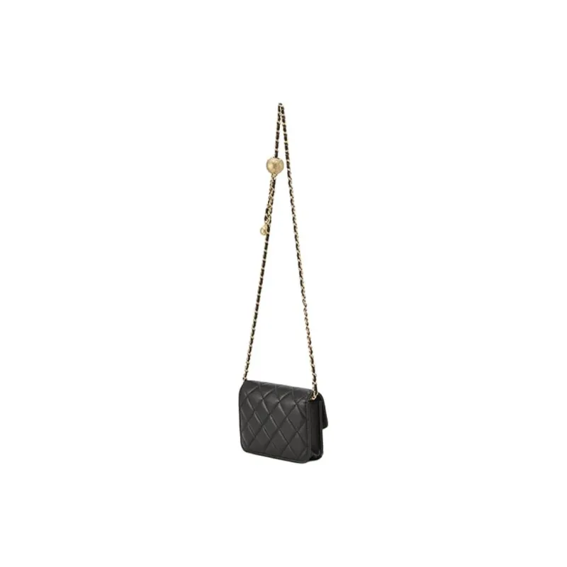 CHANEL Little Golden Ball Lambskin Flap Bag, Fanny Pack, Shoulder Bag Women's Black-2