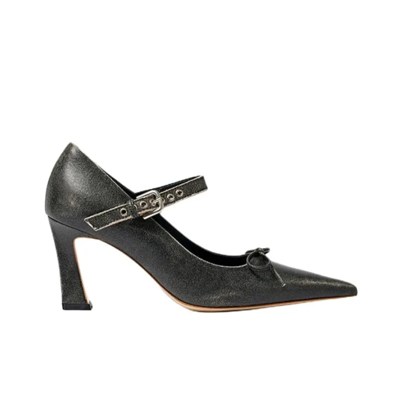 Open Yy Chunky Heel High Heels Women's Charcoal Gray-1