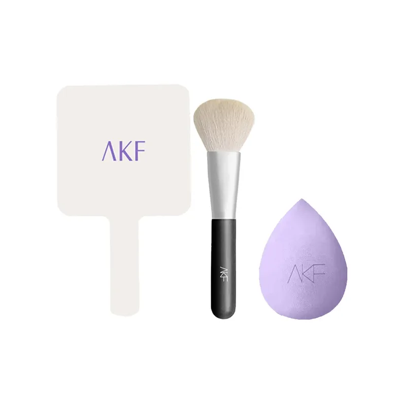 AKF Handheld Mirror, Cleansing Cotton, And Makeup Brush Set Make up Tools Three Piece Set-2