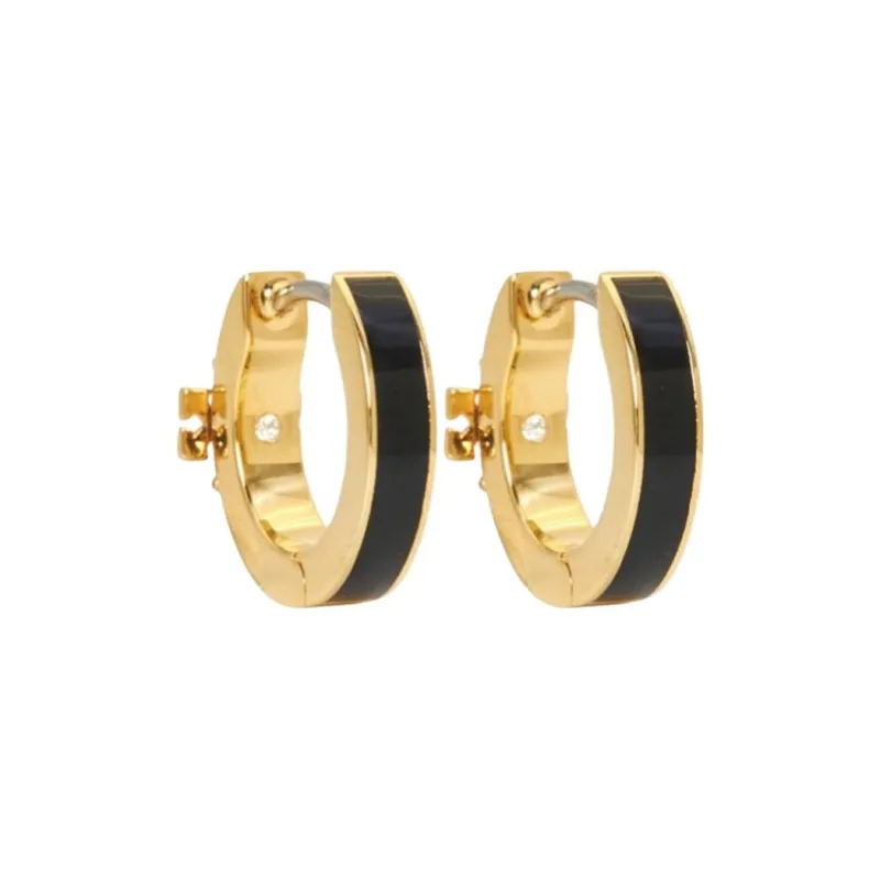 TORY BURCH Brass Enamel Cubic Zircon Earrings Women's Gold/Black-4