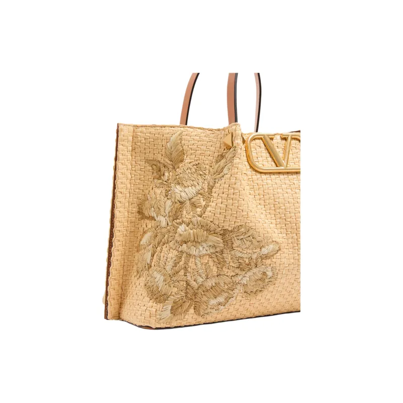 Valentino Raffia Tote Bag, Shopping Bag, Shoulder Bag, Handbag Medium Size Women's Natural-4