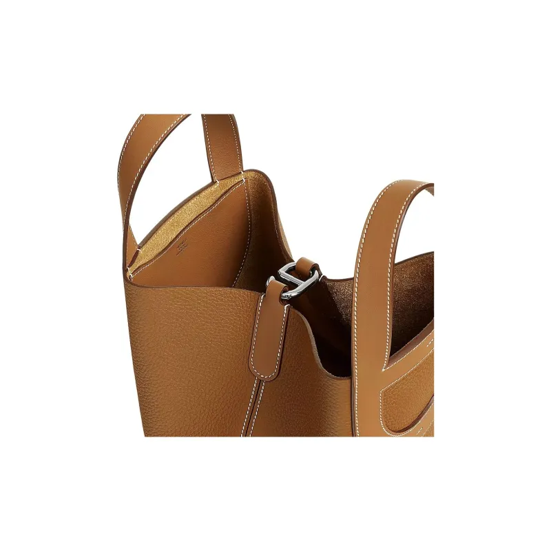 HERMES In The Loop Clemence Bullhide With Swift Calfskin Vegetable Basket Pig Nose Bucket Bags Handbags Women's Gold-3